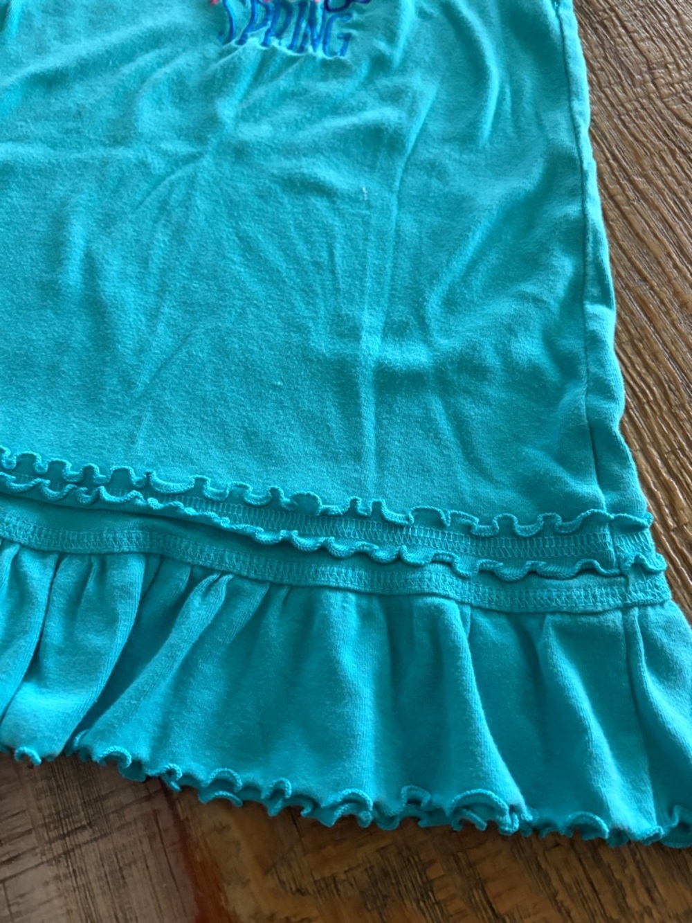 Kavio Turquoise Ruffle Hem Embroidered Girls Dress - Picture 5 of 6